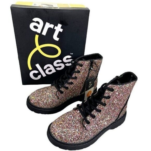 Girls' Zoe Combat Boots Multi-Color Glittered Style Zipper Lace-Up Youth… - Picture 2 of 10